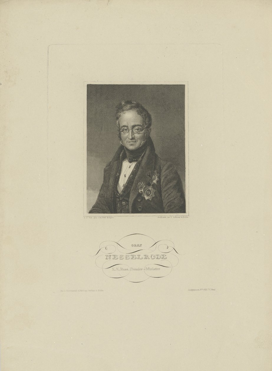 Ritratto del conte Karl Robert Nesselrode 1780-1862, 1832 da F. L. Lehmann