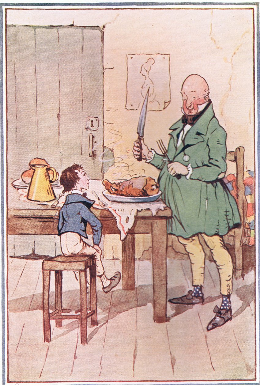 David cenò con il signor McCawber in prigione, illustrazione da David Copperfield, 1914 da F. M. B. Blaikie