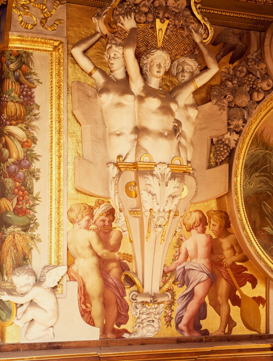 Affreschi e stucchi nella galleria di Francesco I del Castello di Fontainebleau, Francia (Patrimonio Mondiale UNESCO) da F. and Rosso Fiorentino G. Primaticcio