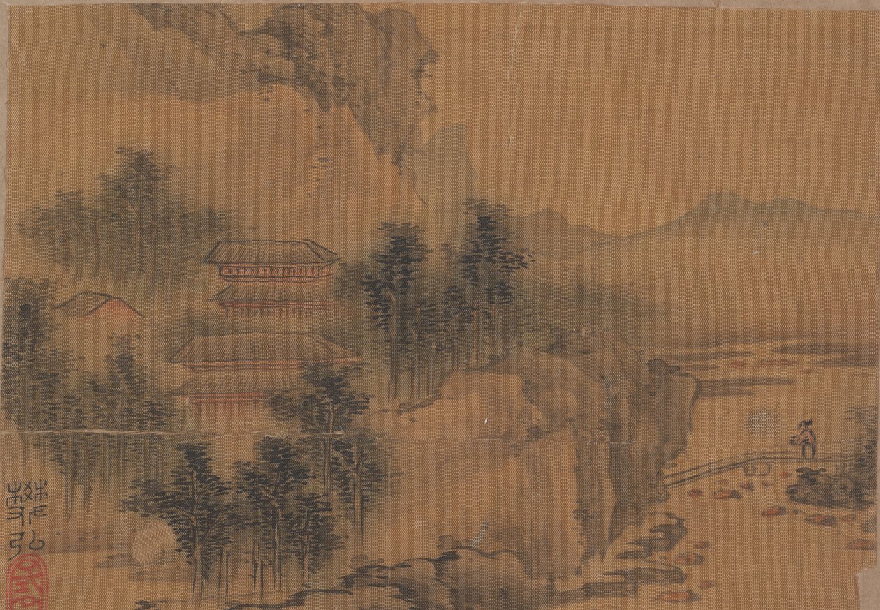 Paesaggio con uomo che attraversa un ponte da Fan Hong