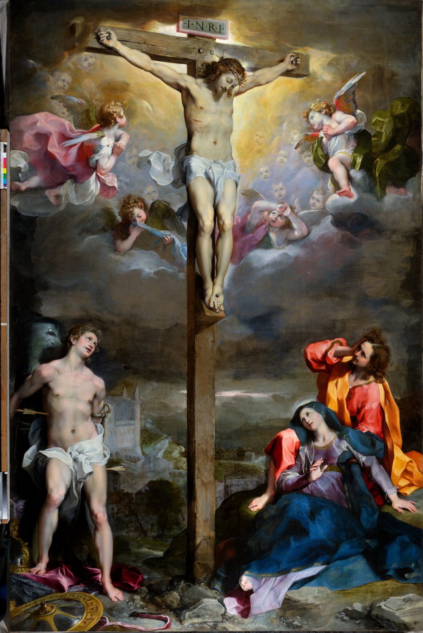 Crocifissione di Cristo con Nostra Signora, San Giovanni Evangelista e San Sebastiano da Federico Fiori Barocci or Baroccio
