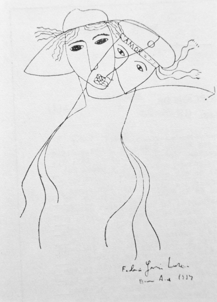 Disegno per illustrare una delle sue poesie, realizzato a Buenos Aires da Federico Garcia Lorca