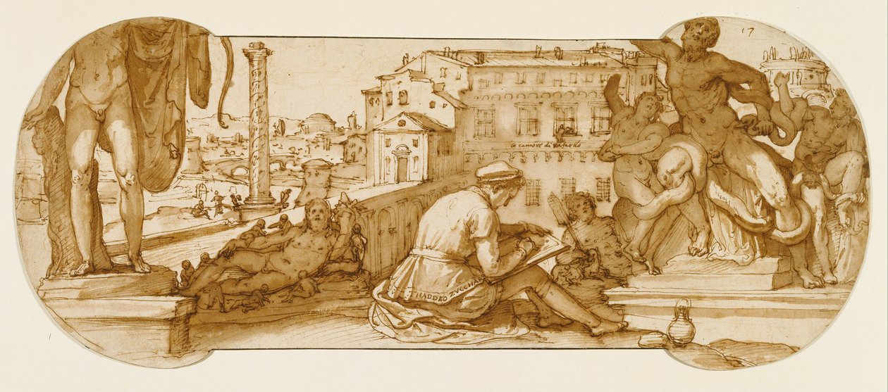 Taddeo nel cortile del Belvedere in Vaticano, disegnando il Laocoonte da Federico Zuccaro