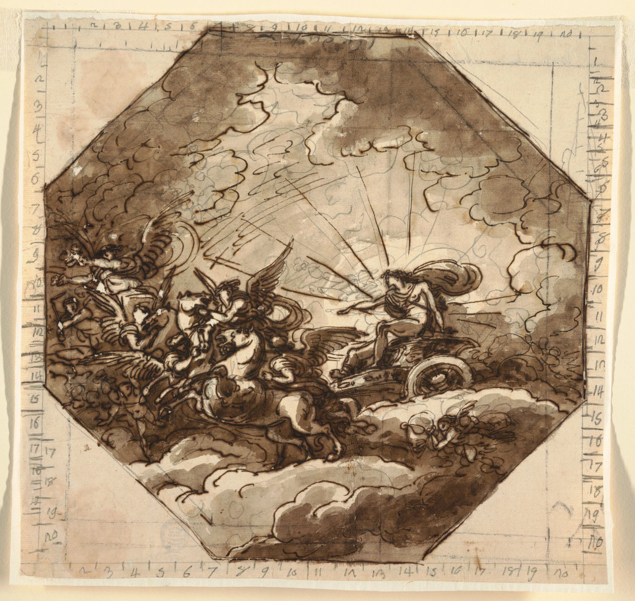 Disegno, Apollo in carrozza con Aurora, Sala Ottogonale, Palazzo Milzetti, Faenza, 1804-05 da Felice Giani