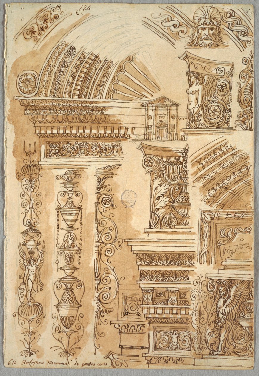 Facciata di Santa Cecilia a Bologna; Studi architettonici da Felice Giani