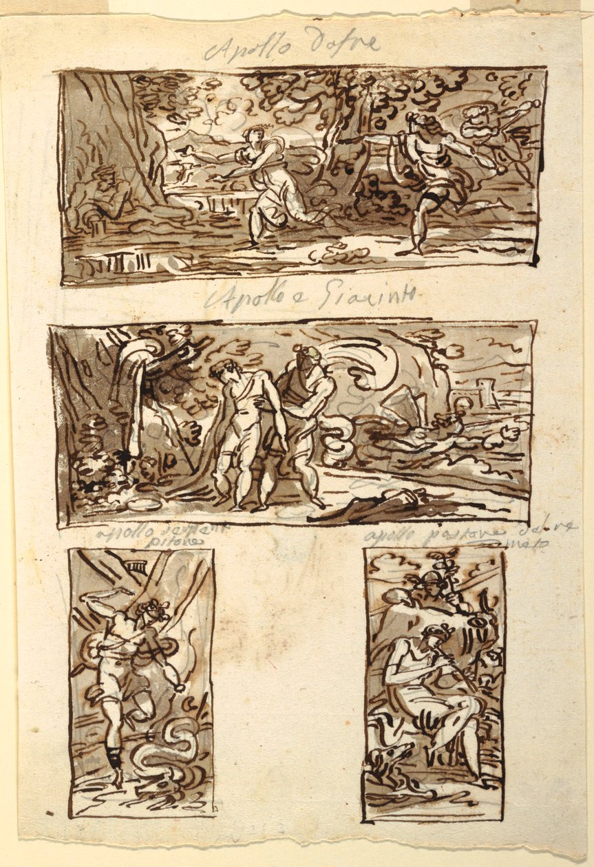 Quattro disegni del mito di Apollo; Decorazione di una parete sopra un camino, Sala di Apollo, Palazzo Cavina, Faenza da Felice Giani
