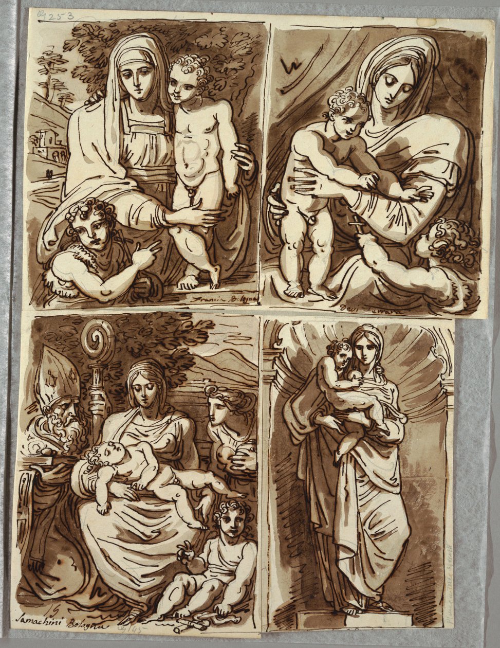 Madonna e Bambino e San Giovanni, studio dopo Francia; Madonna e Bambino con San Giovanni, studio dopo Dossi; Madonna e Bambino con San Giovanni, Santo Vescovo, Sant