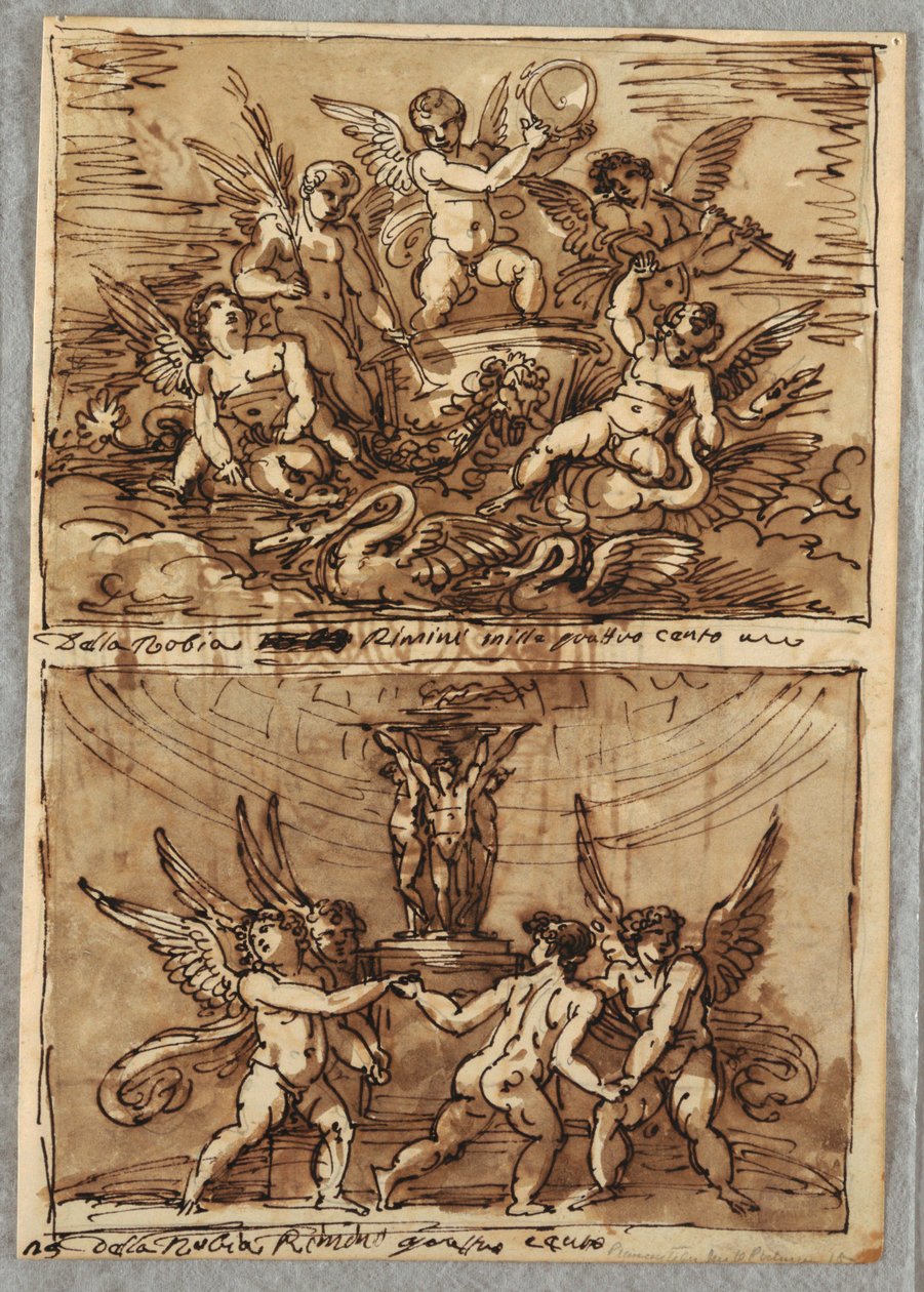 Putti in un carro con delfini e cigni da Felice Giani