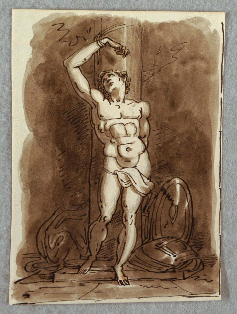 San Sebastiano, dettaglio del polittico con la Vergine in trono, studio dopo Dosso Dossi da Felice Giani