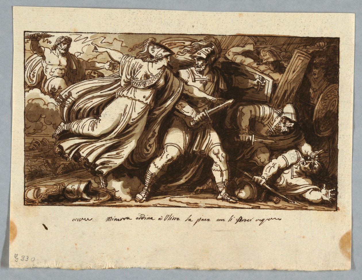 Foglio da un taccuino: Minerva induce Ulisse alla pace con i Proci da Felice Giani