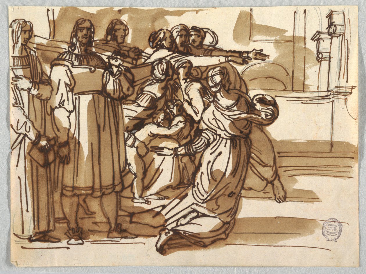 Il prelato e i portatori di sgabelli e le donne vicino a loro in "Espulsione di Eliodoro" dopo Raffaello Sanzio da Felice Giani