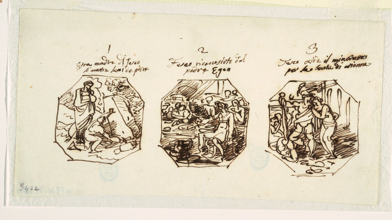 Tre schizzi di soggetti di Teseo, per la Sala di Teseo, Palazzo Gaddi, Forlì da Felice Giani