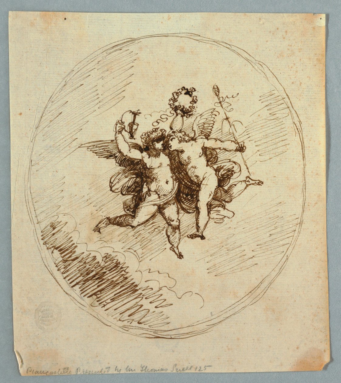 Due putti volanti con attributi di Dioniso da Felice Giani