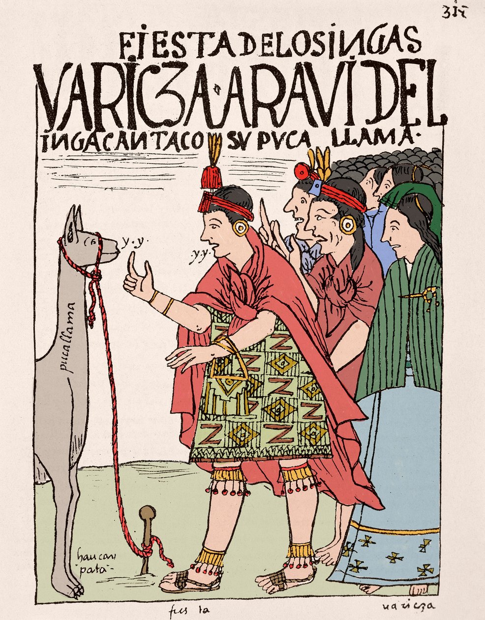 Impero Inca: il sacrificio di un lama in occasione di un rito inca - Disegno a inchiostro dal manoscritto 