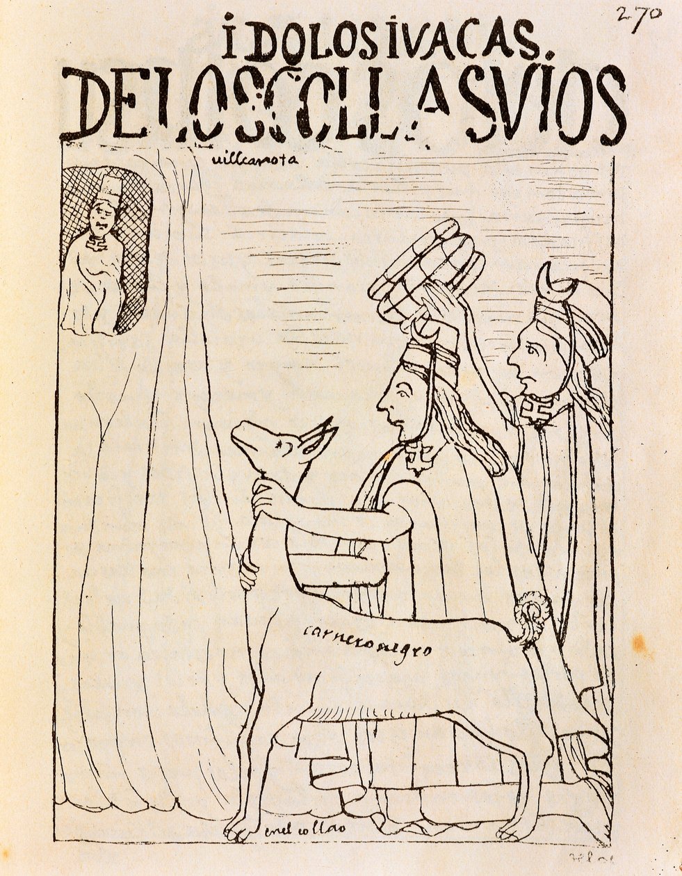 Offerta inca di un lama agli idoli da Felipe Huaman Poma de Ayala