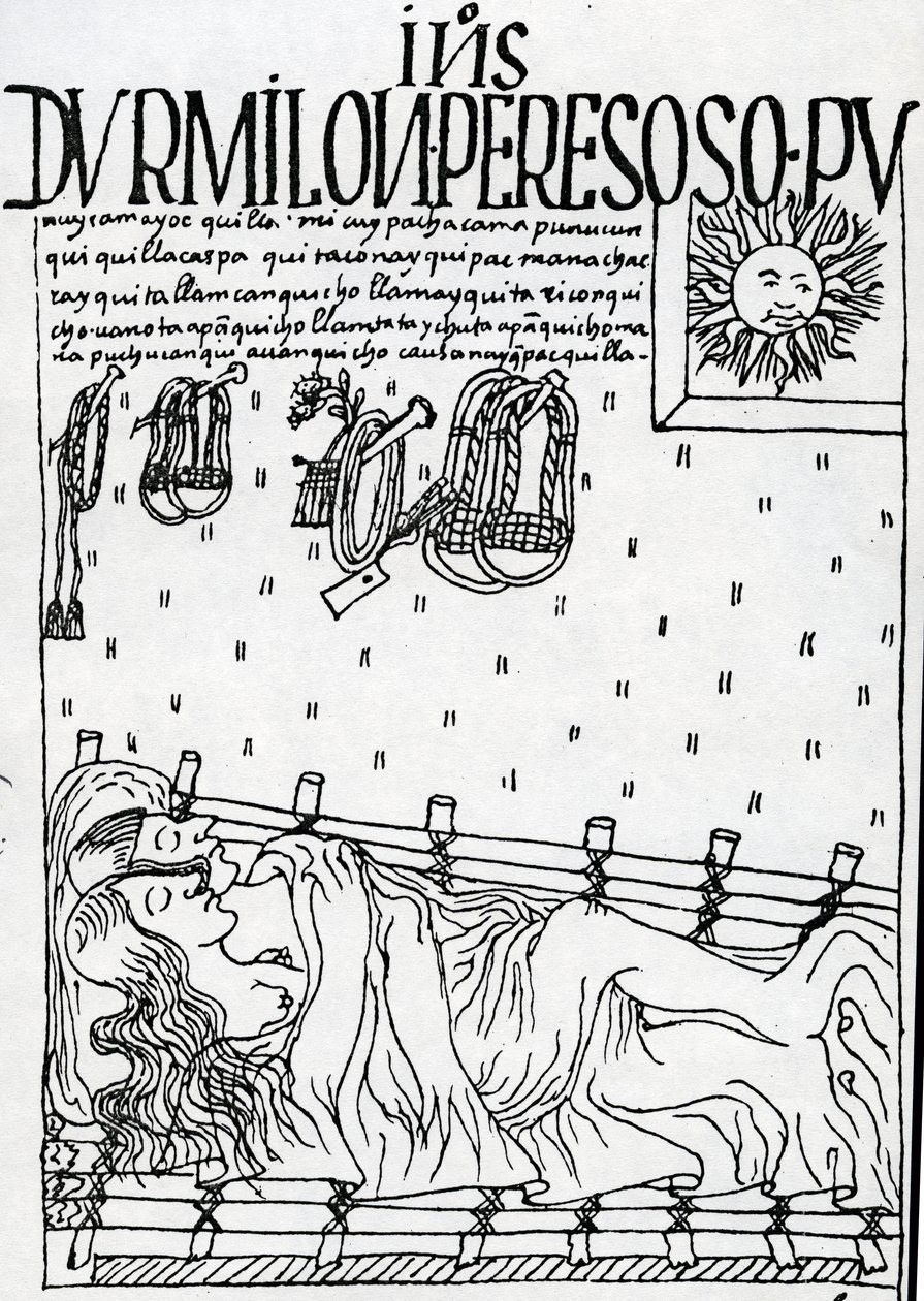 Incas nativi dormono durante la mattina, trascurando i loro doveri da Felipe Huaman Poma de Ayala