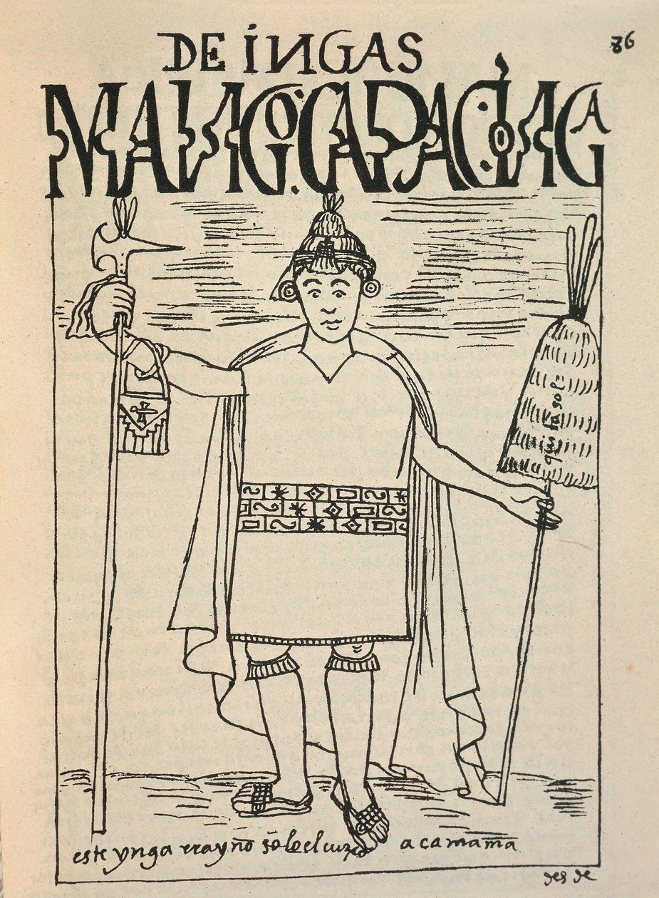 Rappresentazione di Manco Capac, il leggendario fondatore del Regno di Cusco da Felipe Huaman Poma de Ayala