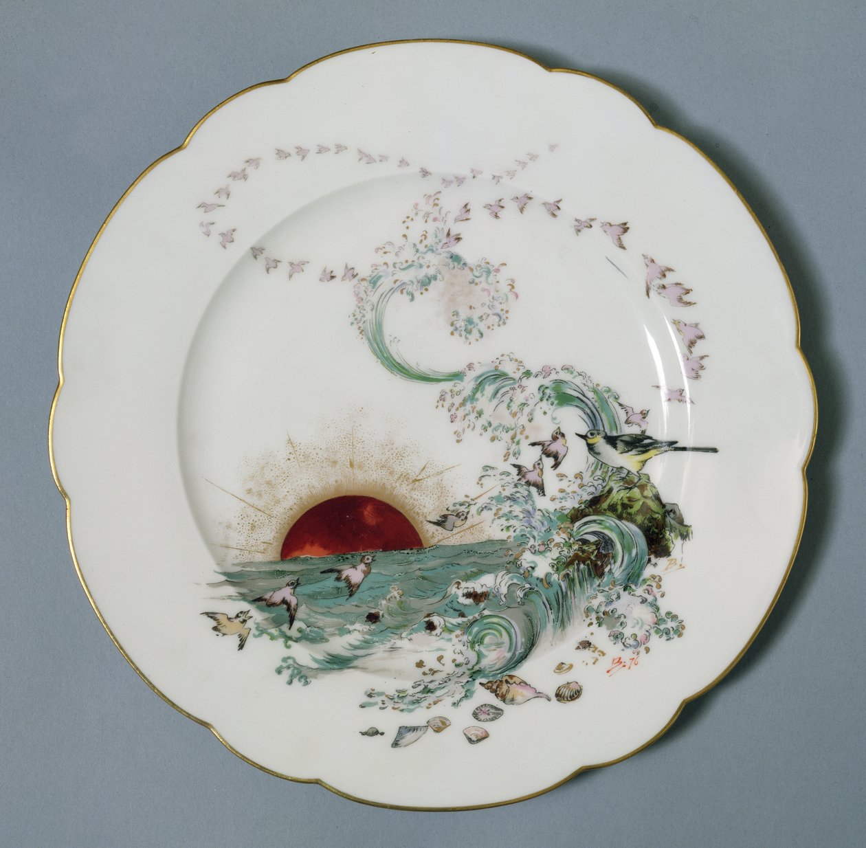 Piatto di Limoges con un disegno di paesaggio marino da Felix Bracquemond