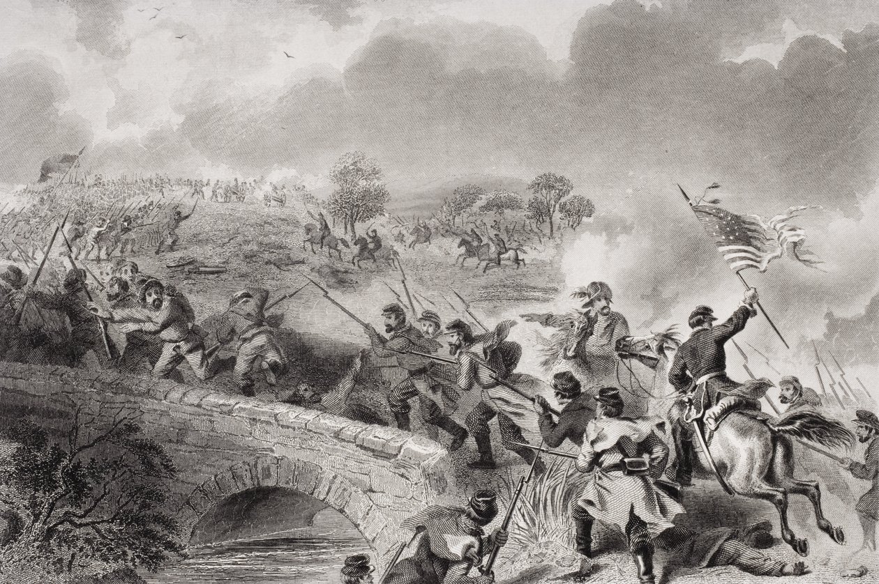 La presa del ponte sul torrente Antietam nella battaglia di Antietam, Maryland, 1862 da Felix Octavius Carr Darley