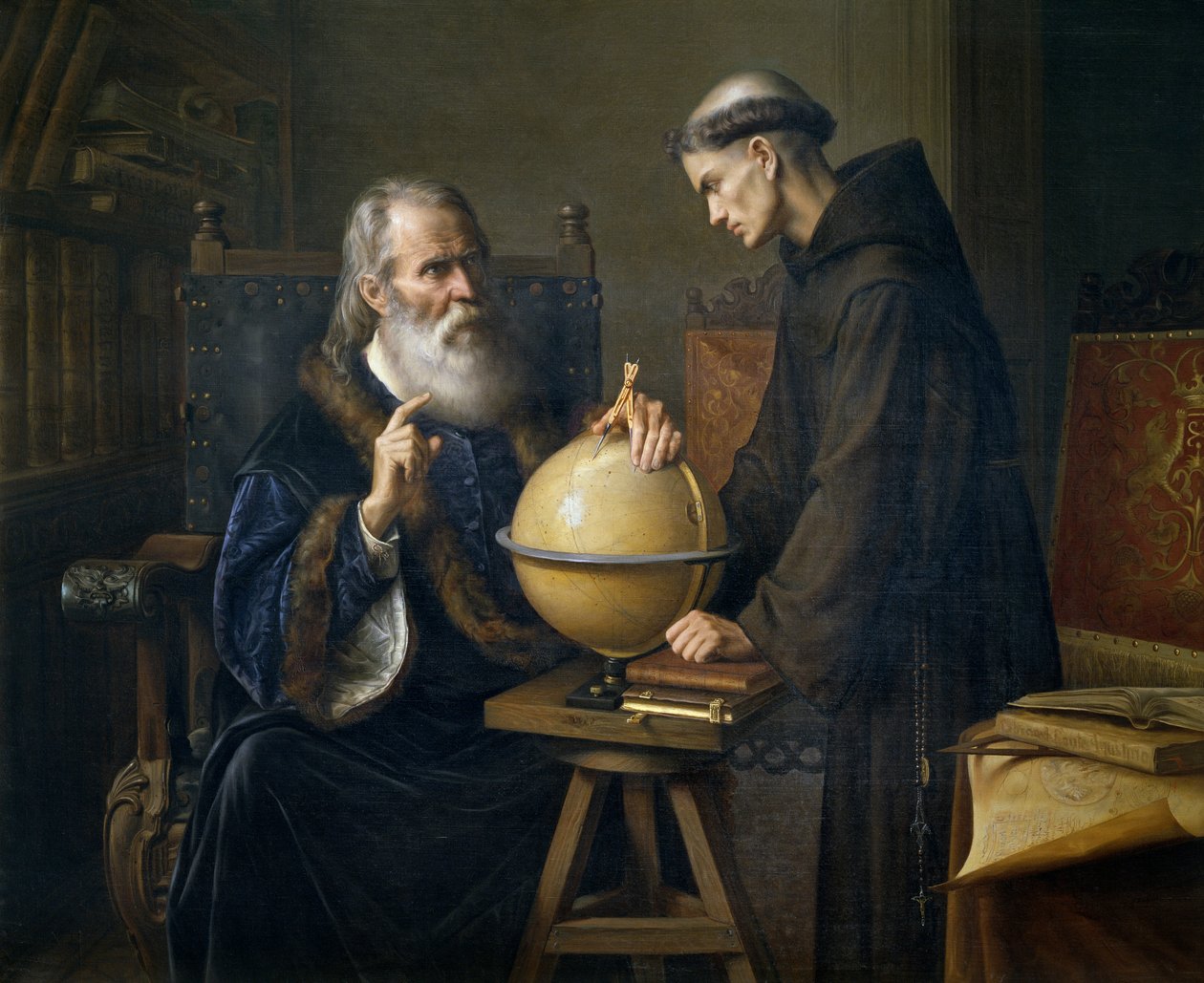 Galileo Galilei che dimostra le sue nuove teorie astronomiche all