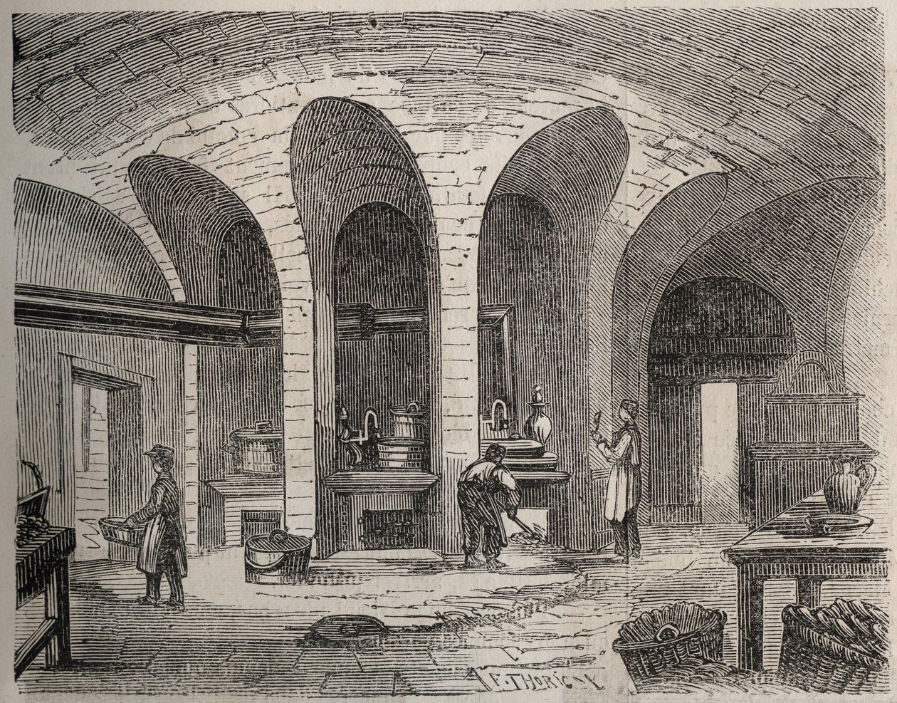 Parigi - Prigione della Petite Roquette (prigione per donne e adolescenti) - Le cucine - Incisione di Felix Thorigny - in Le Monde Illustre, luglio 1865 da Felix (after) Thorigny