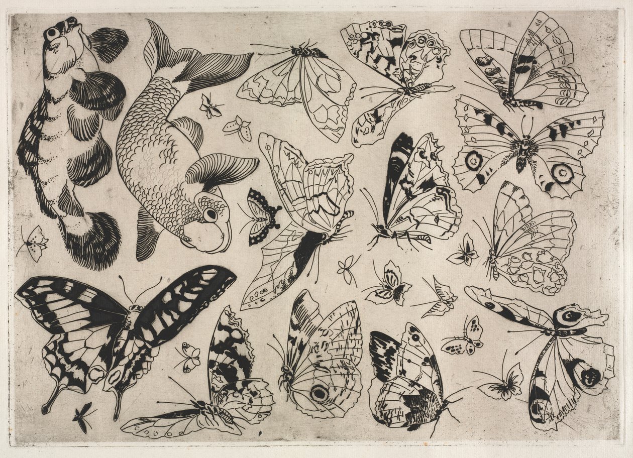 Servizio da tavola (servizio Rousseau): Farfalle e pesci (n. 16) da Felix Bracquemond