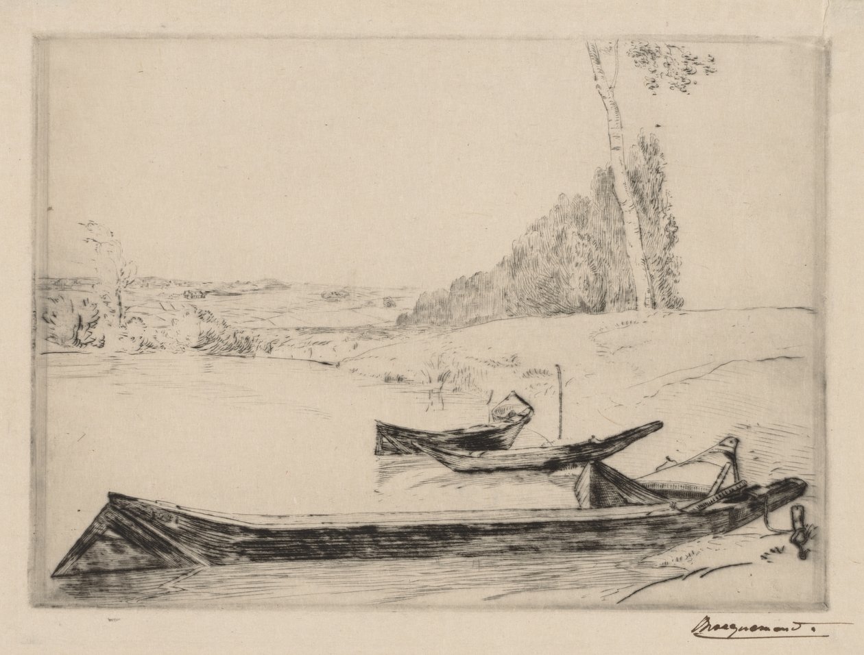 Piccole barchette sulle rive della Senna, c. 1858 da Felix Bracquemond