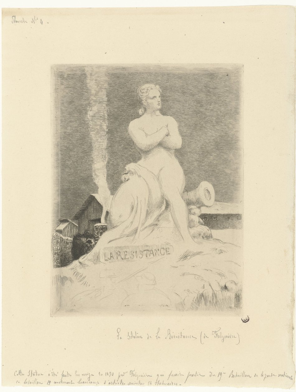 Statua La Résistance (Resistenza) di Alexandre Falguière e soldati durante l