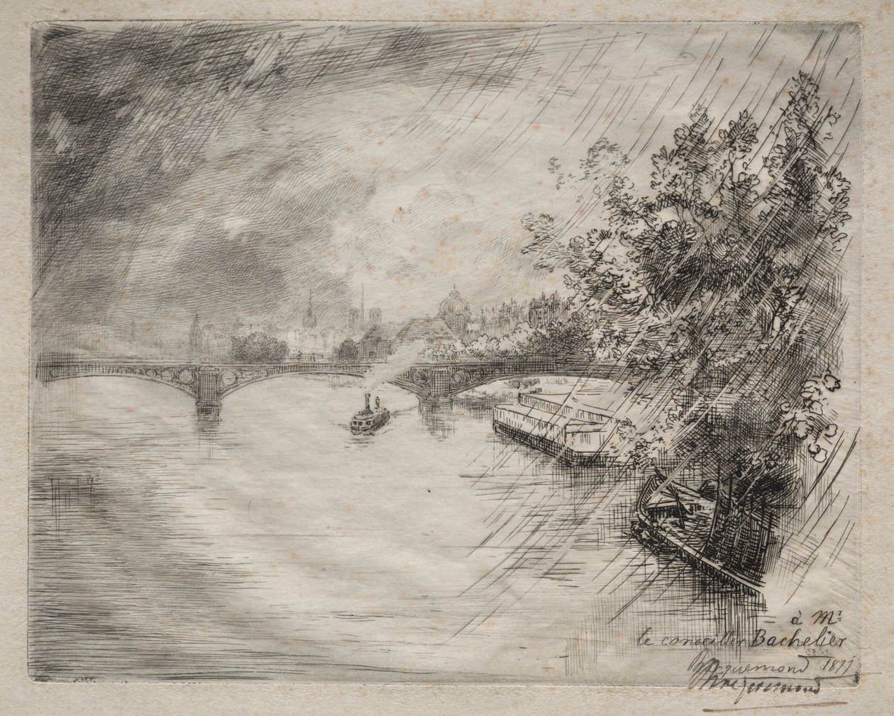 Veduta del ponte di Saint-Pères, 1877 da Felix Bracquemond