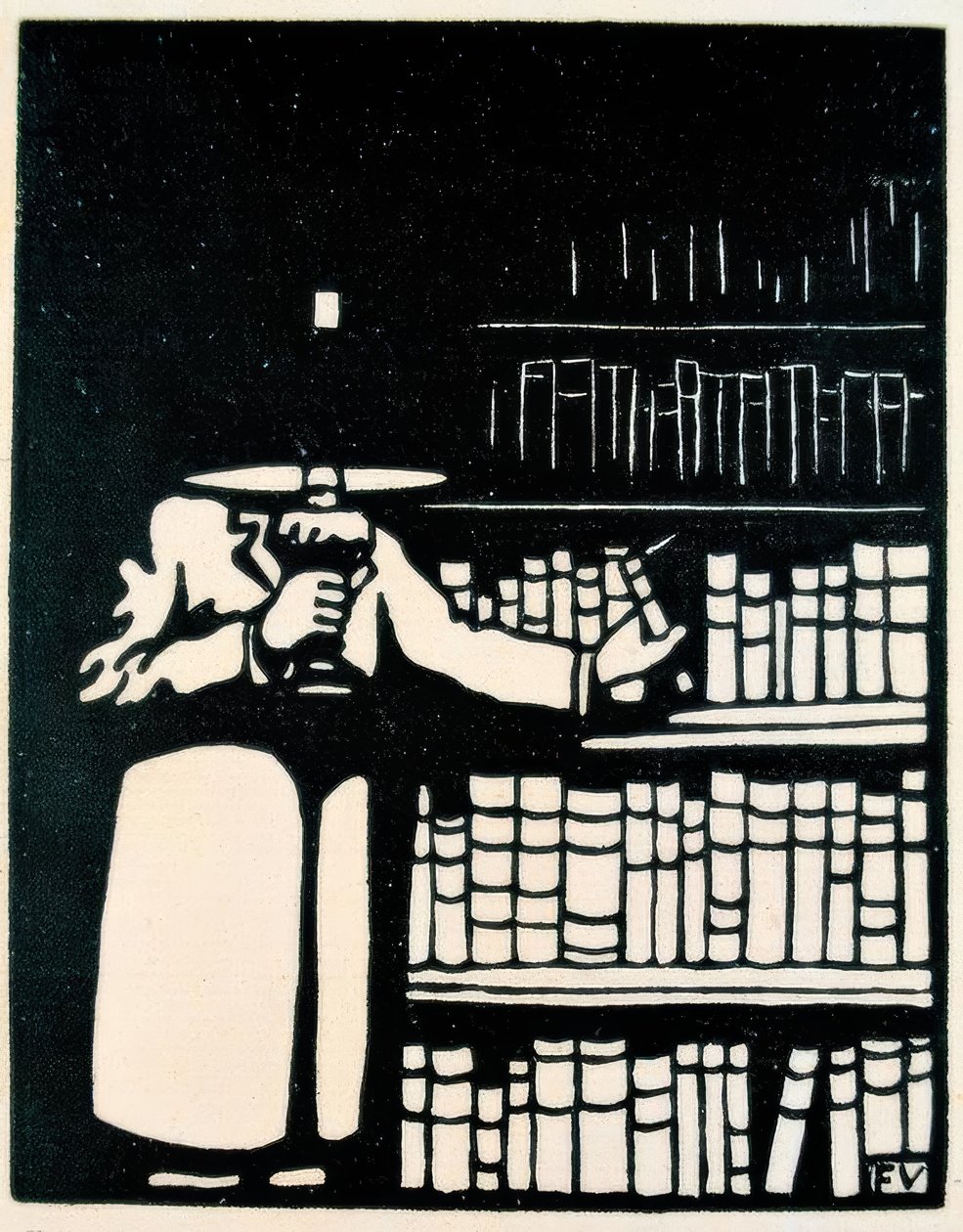 Amante dei libri con lampada nella sua biblioteca da Felix Edouard Vallotton