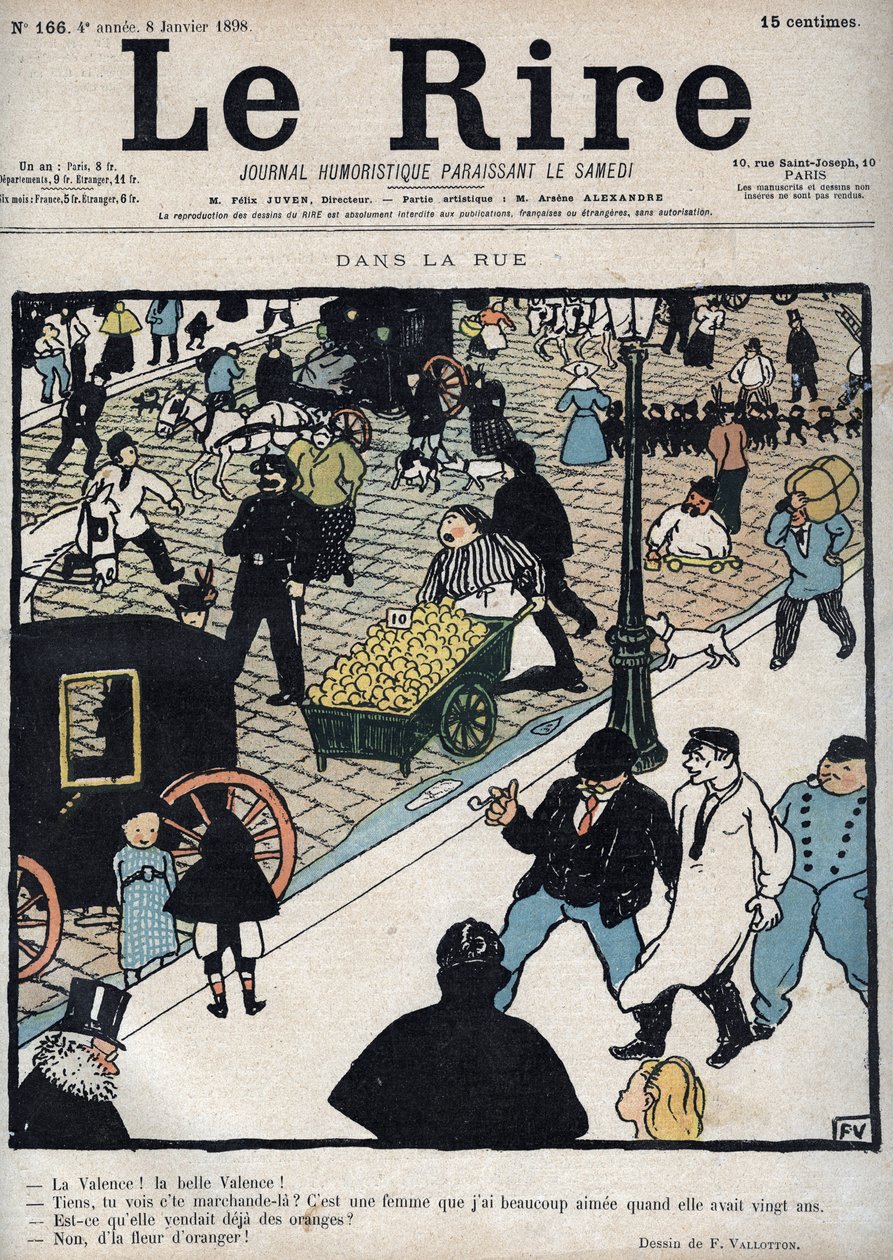 In strada - Copertina del giornale “Le Rire”, del 6 gennaio 1898 disegno di Felix Vallotton da Felix Edouard Vallotton