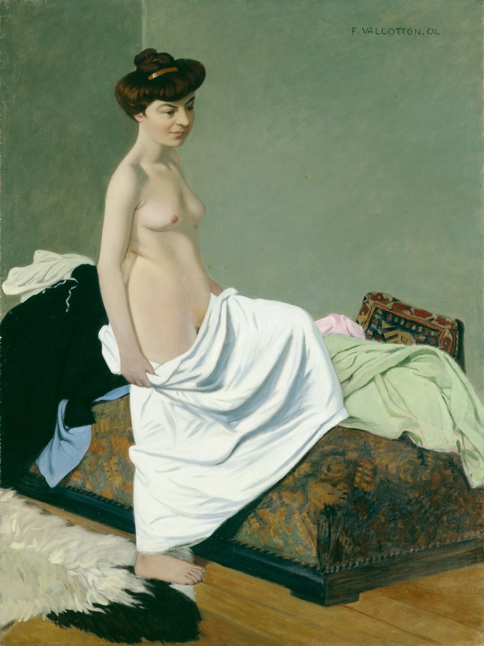 Nudo in piedi che tiene un abito sul ginocchio, 1904 da Felix Edouard Vallotton
