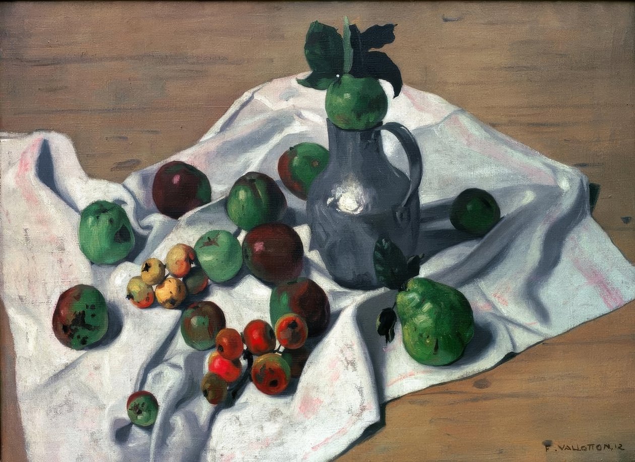 Una caffettiera di latta, mele e due cotogne da Felix Edouard Vallotton