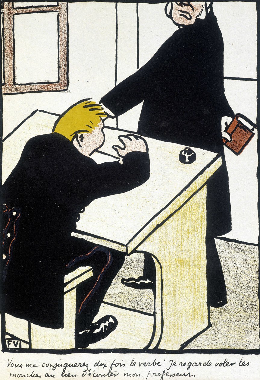 Mi sposerai dieci volte il verbo guardo volare le mosche invece di ascoltare il mio insegnante - "La scuola cristiana" di Félix Vallotton, in "L