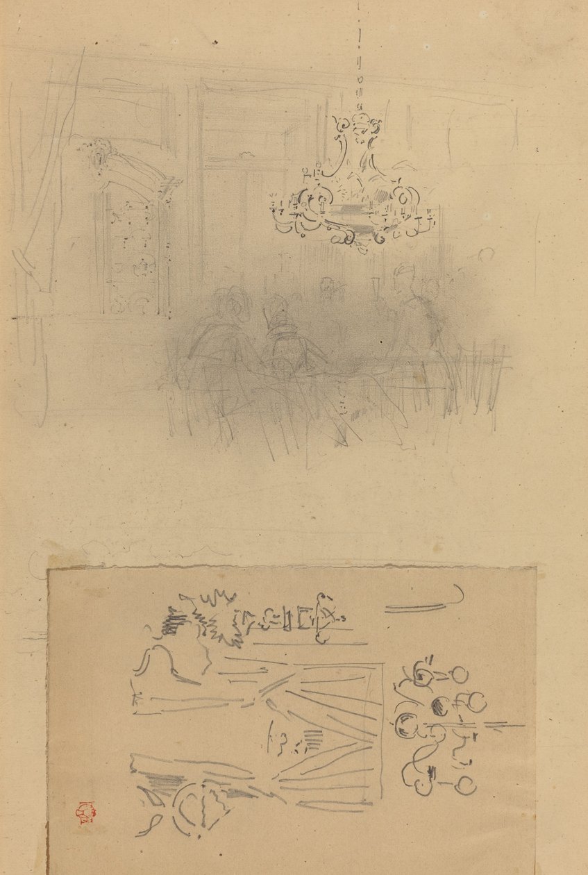 Riunione in un interno, porta con tenda da Felix Hilaire Buhot
