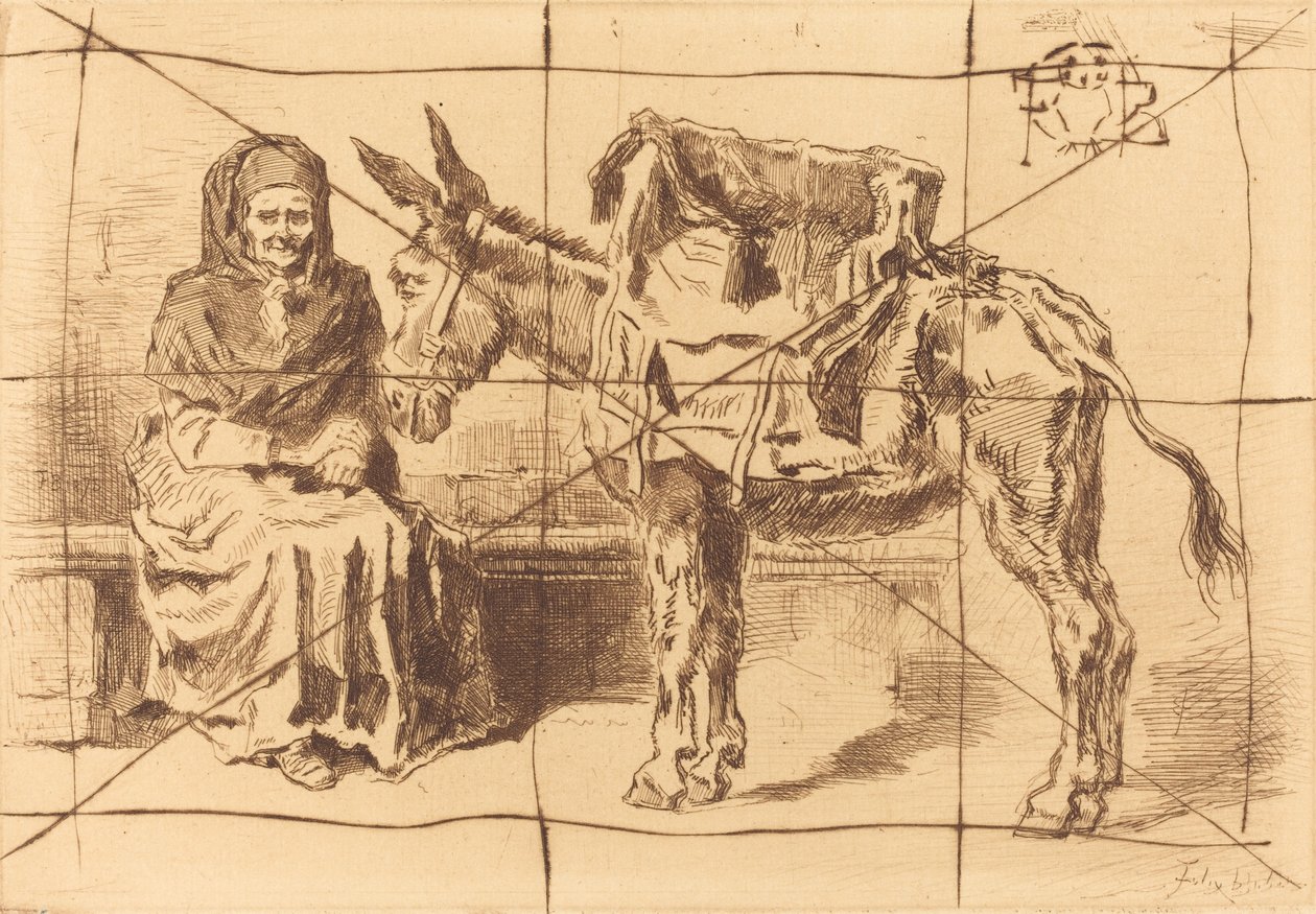 Cacoletière Assise (Donna seduta e asino) da Felix Hilaire Buhot