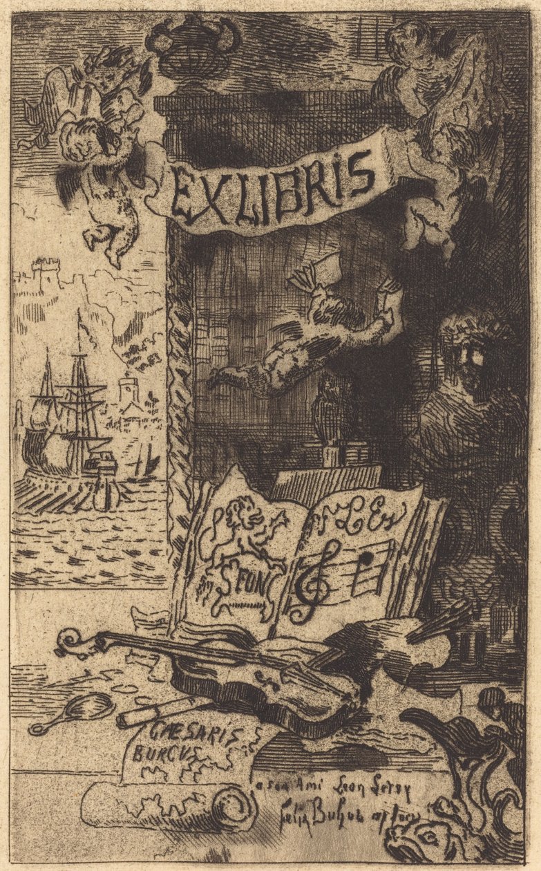 Ex-libris di Léon Lerey da Felix Hilaire Buhot