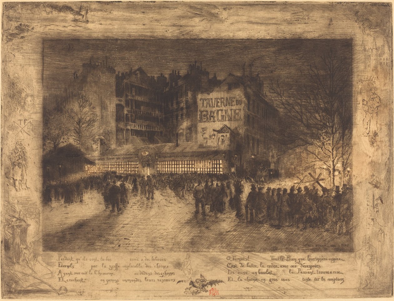 La Place des Martyrs e La Taverne du Bagne, 1885 da Felix Hilaire Buhot