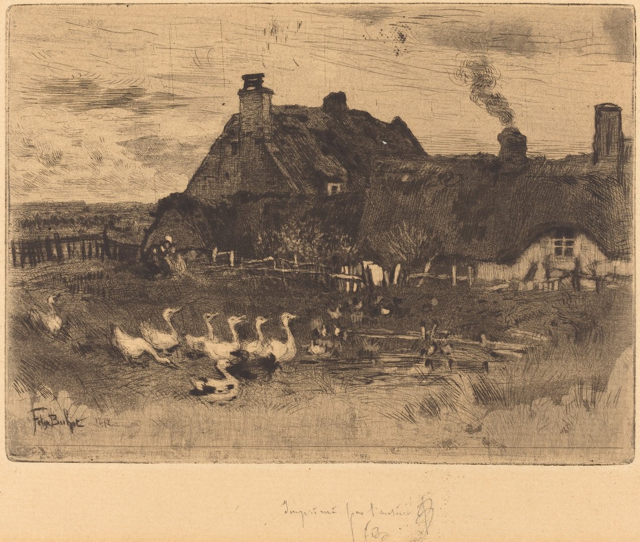 Le piccole chaumières (Piccolo piatto di cottage con tetto di paglia) da Felix Hilaire Buhot