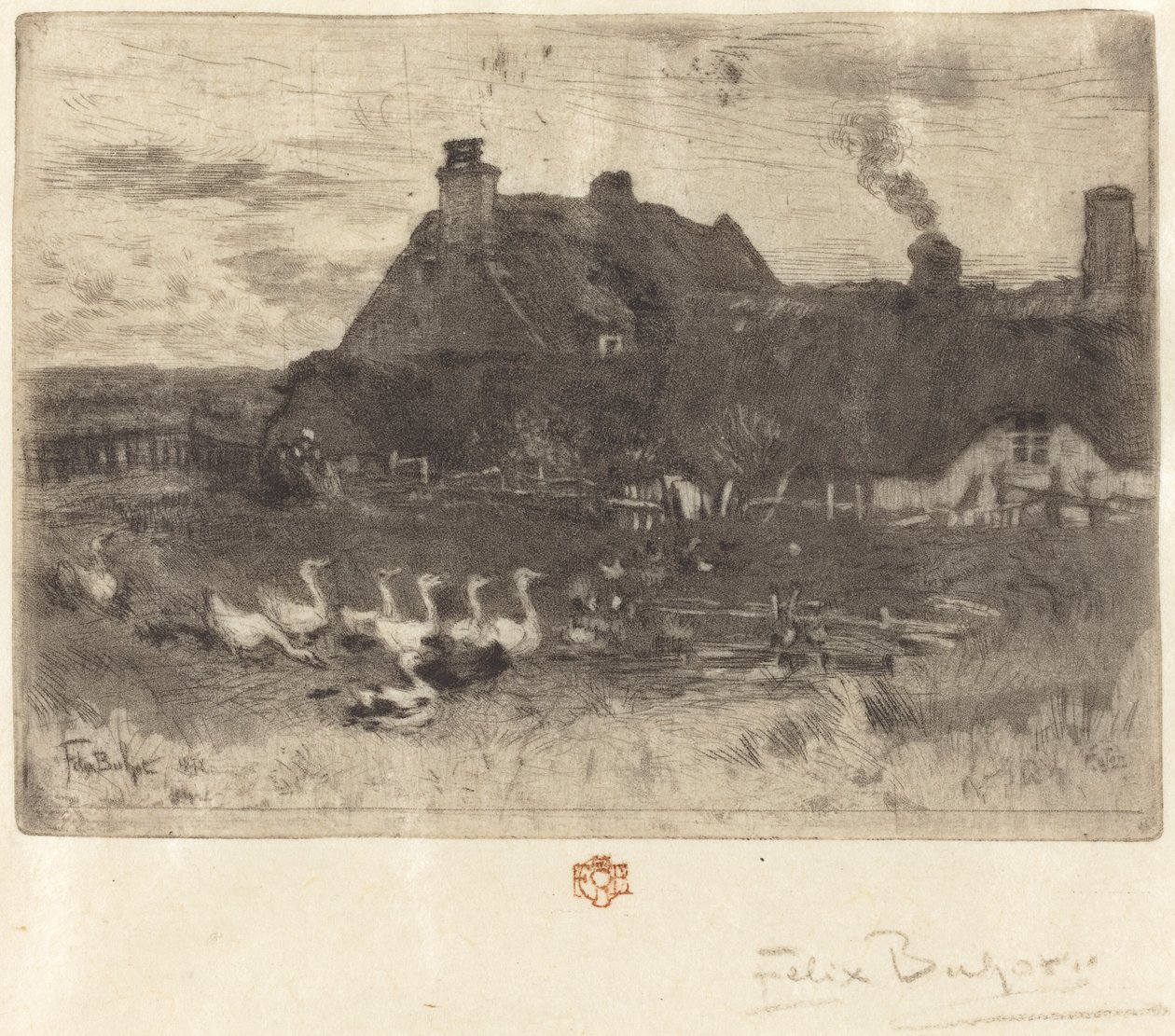 Les Petites Chaumières, cottage con tetto di paglia - piccola piastra, 1878 da Felix Hilaire Buhot