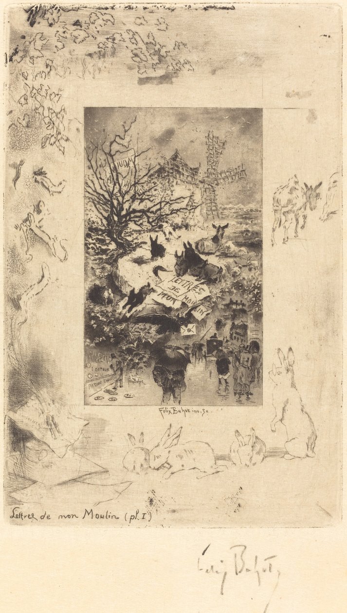 Pagina del titolo per "Lettres de Mon Moulin" da Felix Hilaire Buhot
