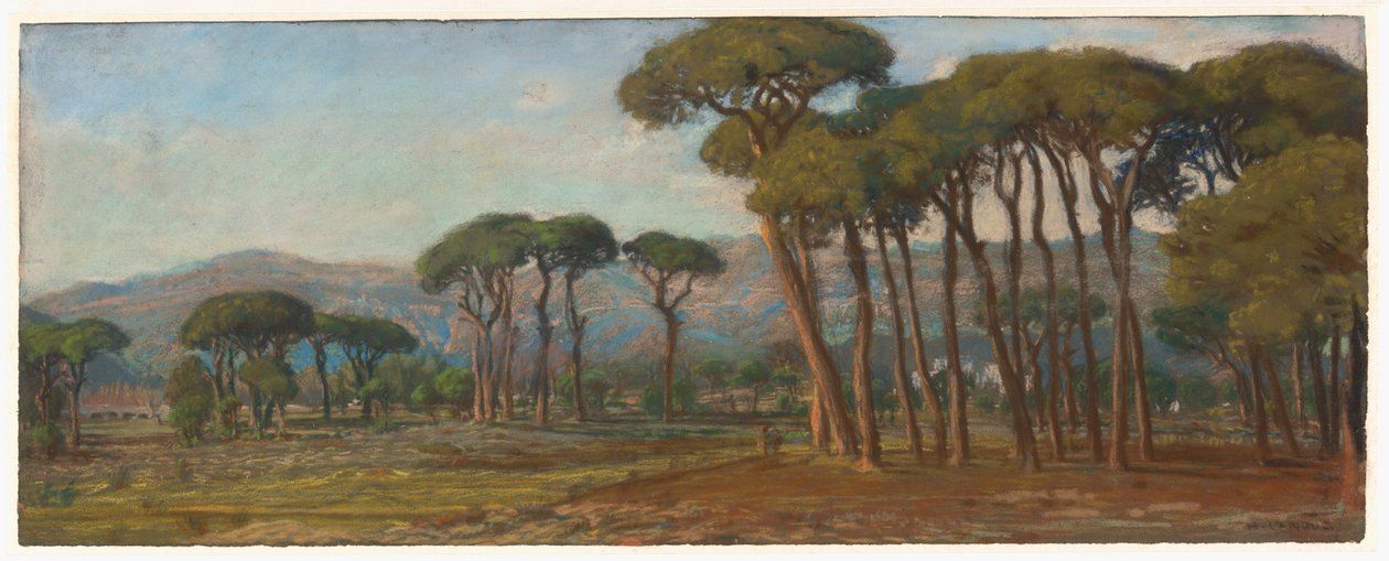 Paesaggio esteso con un villaggio e una collina in lontananza da Felix Hippolyte Lanoue