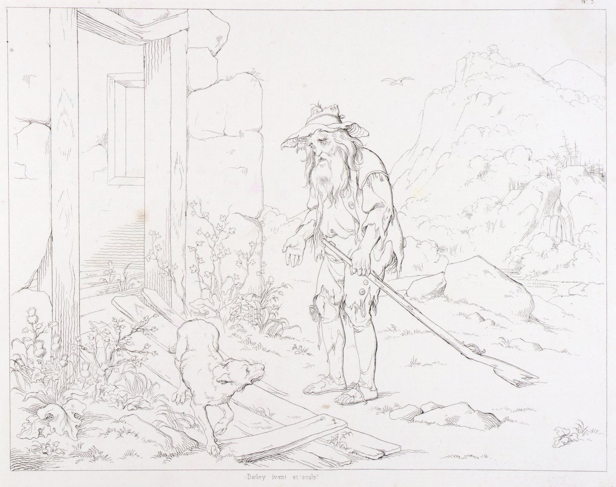 (Rip Van Winkle, illustrazione) Rip torna alla sua casa in rovina da Felix Octavius Carr Darley