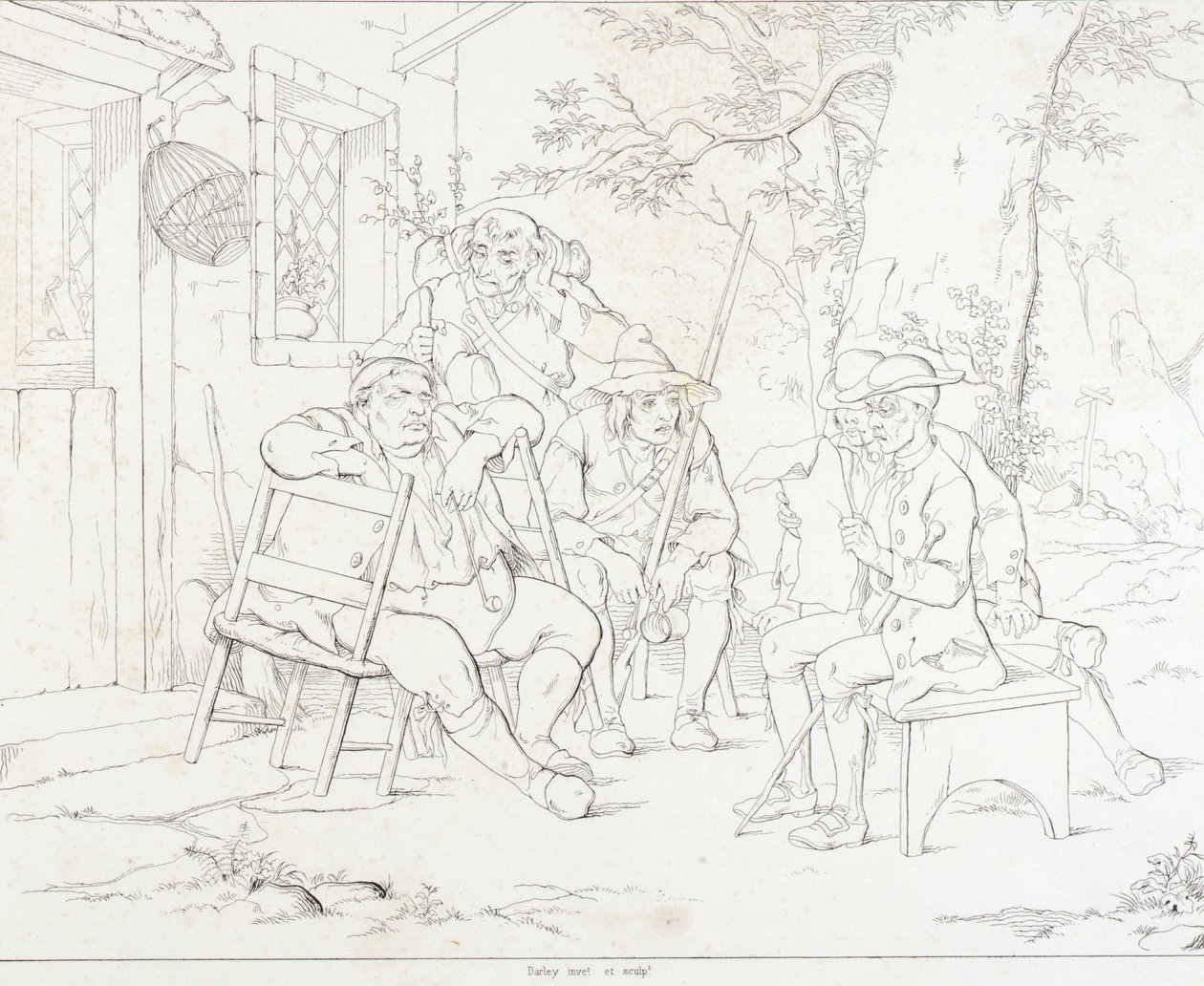 (Rip Van Winkle, illustrazione) Rip con Junto alla locanda del villaggio da Felix Octavius Carr Darley