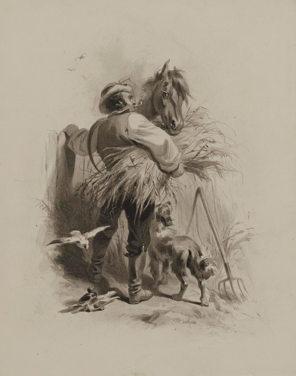Contadino con cavallo, cane e piccioni da Felix Octavius Carr Darley