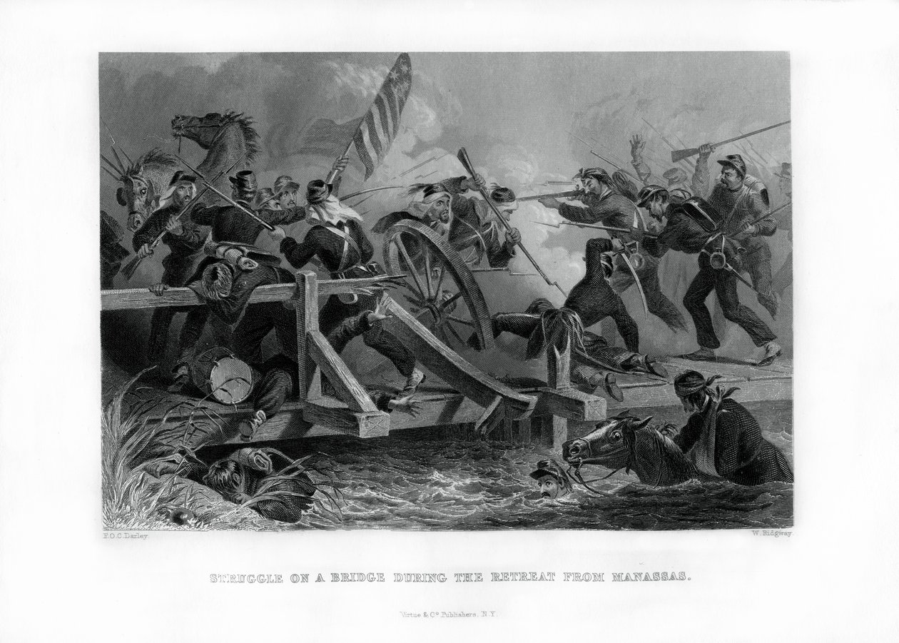 Lotta su un ponte durante la ritirata da Manassas, Virginia, 1862-1867 da Felix Octavius Carr Darley