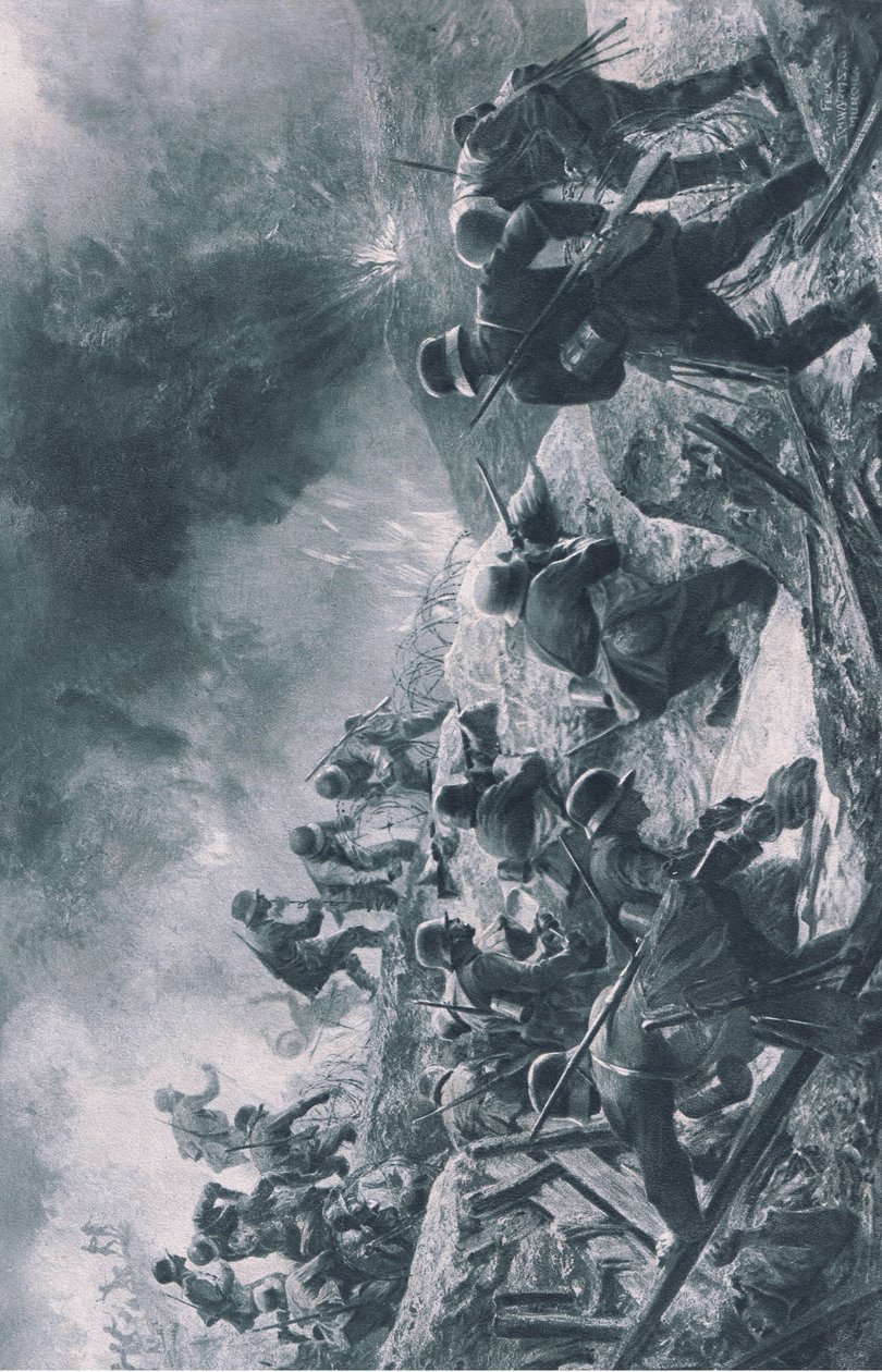 Attacco, illustrazione da Hindenburg pubblicato da Daterlandischer Derlag C U Weller Berlin da Felix Schwormstadt