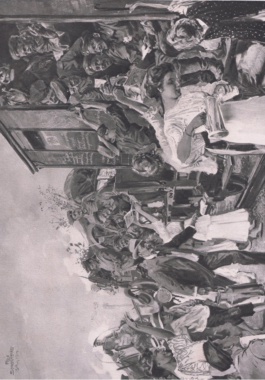 Verso il fronte, illustrazione da Hindenburg pubblicato da Daterlandischer Derlag C U Weller Berlino da Felix Schwormstadt