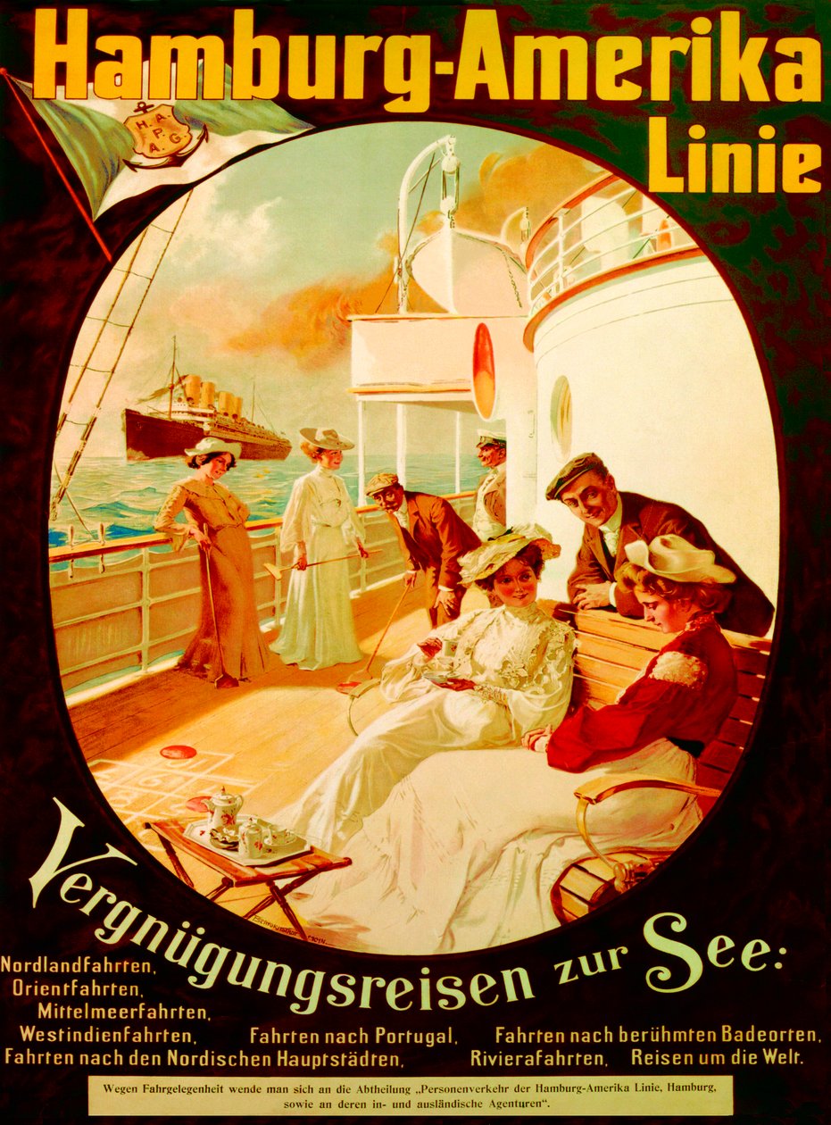 Crociera di piacere sul mare, poster pubblicitario della Hamburg American Line, 1904 da Felix Schwormstadt