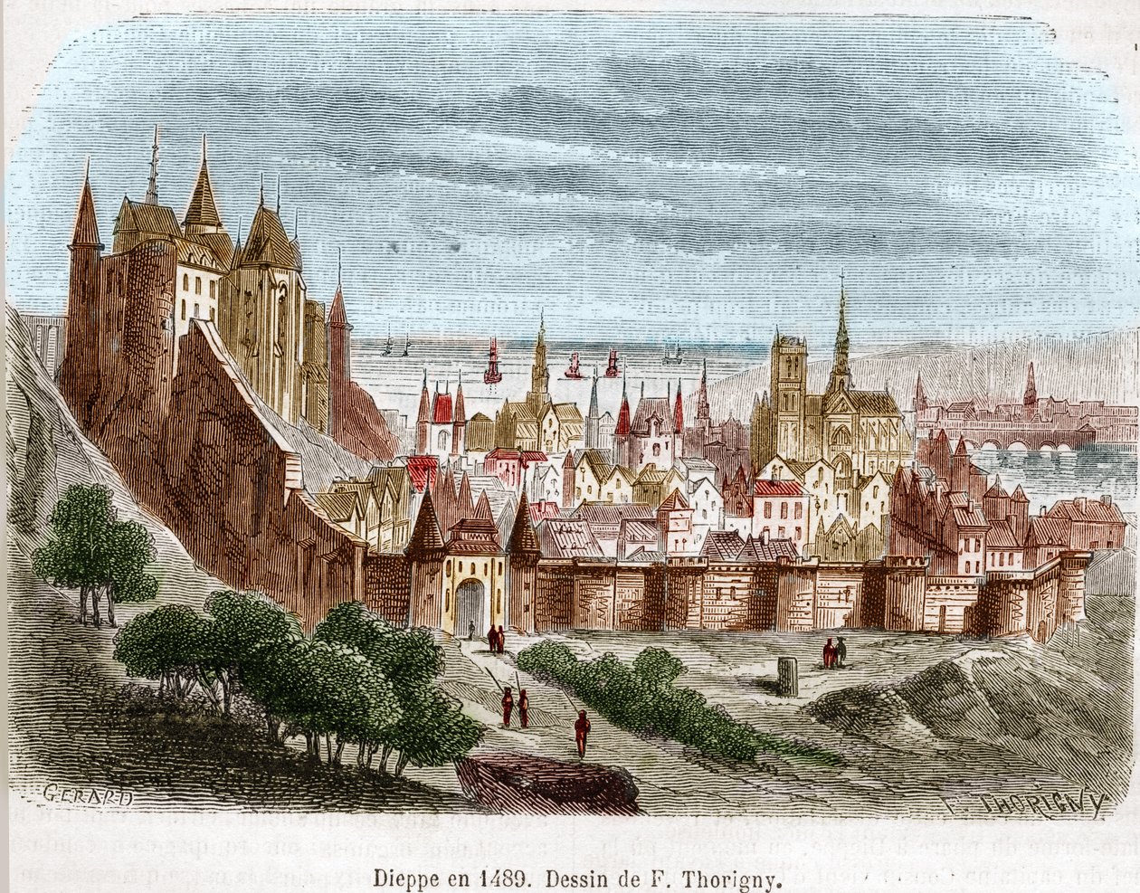 La città di Dieppe con il suo castello (Seine Maritime) (76) in Normandia nel 1489. da Felix Thorigny